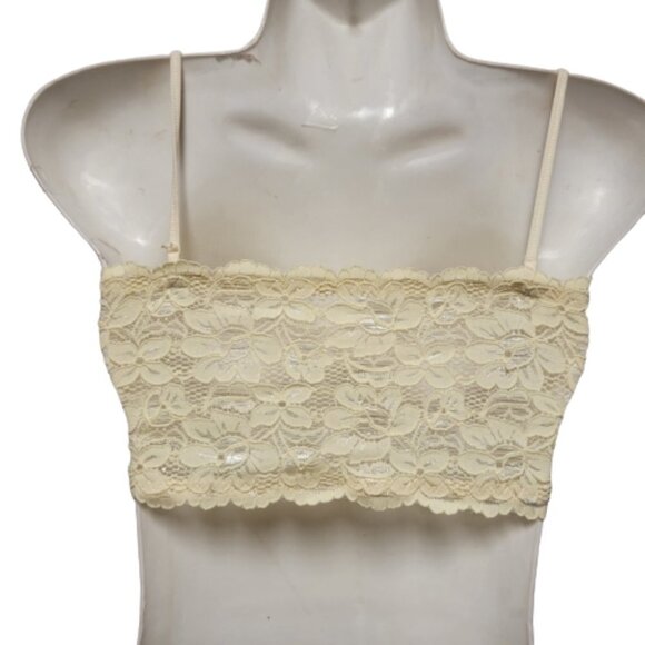 Sexy Cream Bralette Crop Top Lace Bandeau Adjustable Straps Removable Pads - NEW - Picture 3 of 14